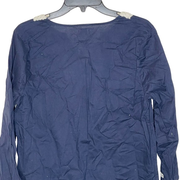 Crown & Ivy Beach V-Neck‎ Tunic Top Crochet Trim 3/4 Sleeve Women Medium - Picture 7 of 8